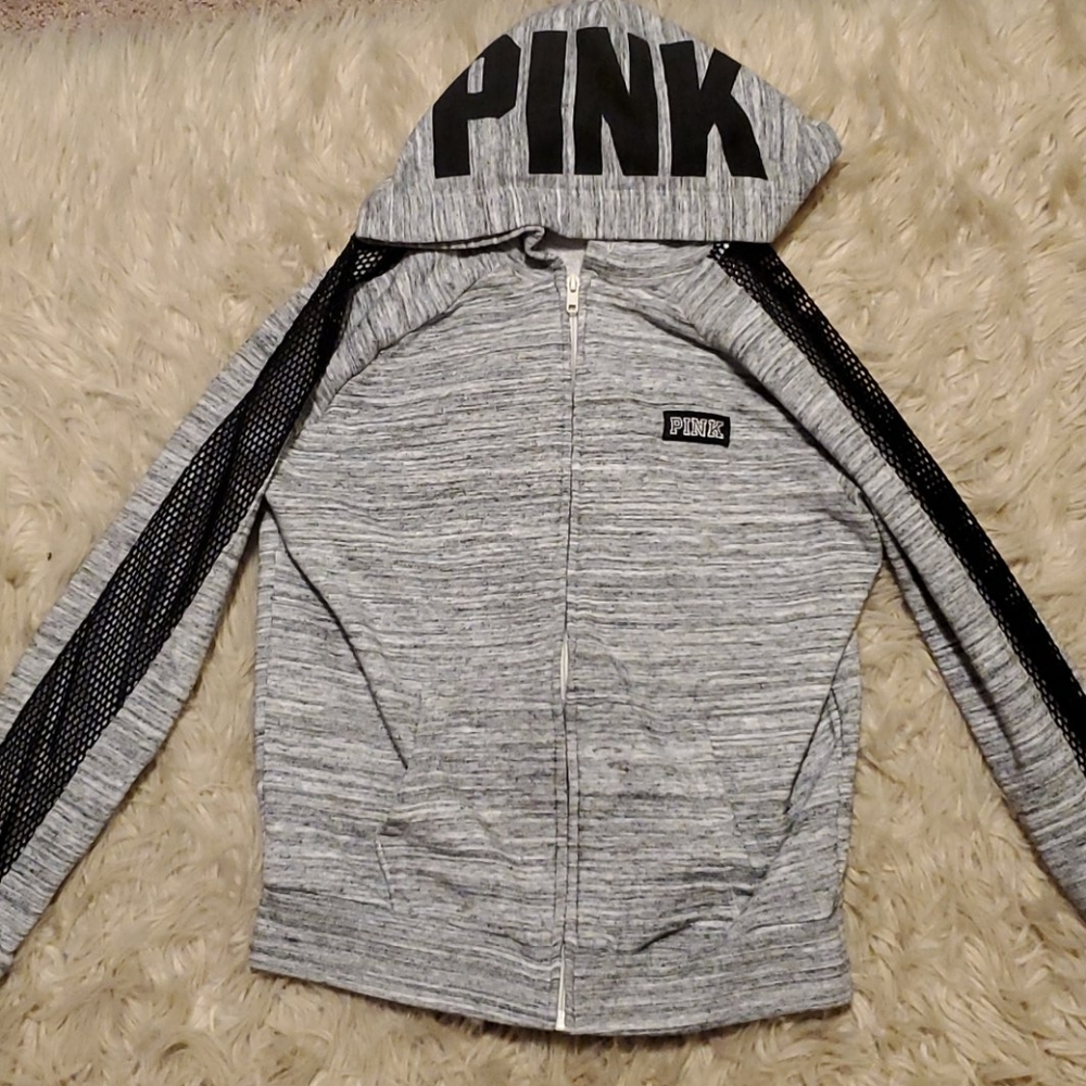 VS Pink Hoodie w/ Fishnet Sleeves